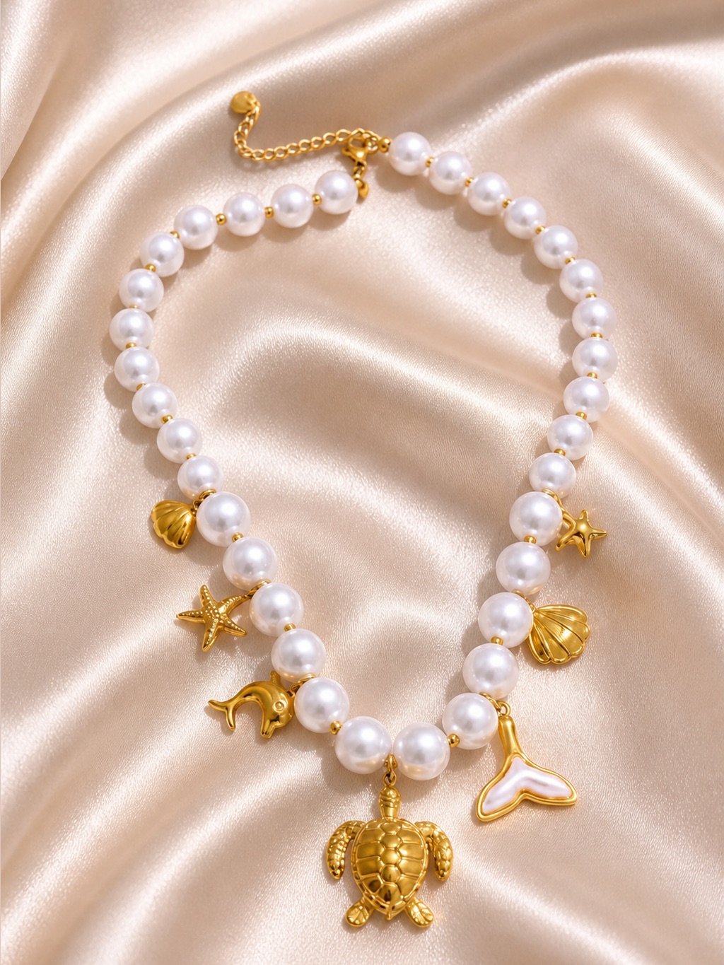 Golden Turtle Pearl Sea Charm Necklace